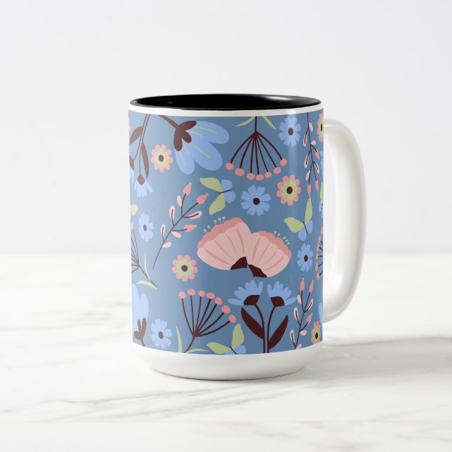 Gorgeous Pastel Butterfly & Floral Two-Tone Coffee Mug (Front Right)