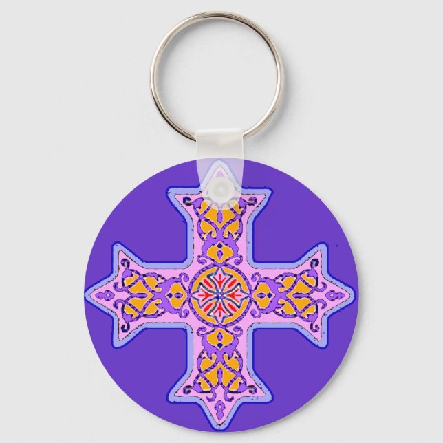 Gorgeous Pastel Coptic Cross Key Ring (Front)