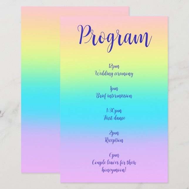 Gorgeous Pastel Rainbow Gradient Wedding Program (Front/Back)