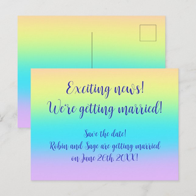 Gorgeous Pastel Rainbow Wedding Save-The-Date Announcement Postcard (Front/Back)
