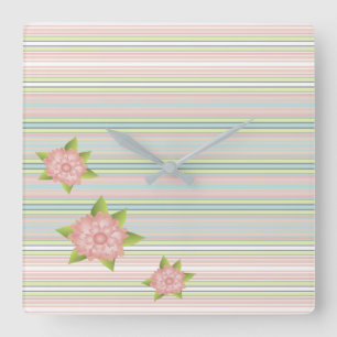 Gorgeous Pastel Stripe Square Or Round Clock