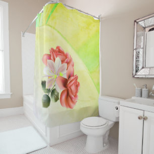Gorgeous Peach Peonies on Youthful Green Shower Curtain