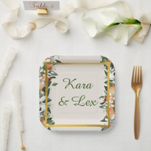 Gorgeous Peaches and Foliage Colourful Paper Plate