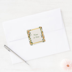 Gorgeous Peaches and Foliage Colourful Square Sticker