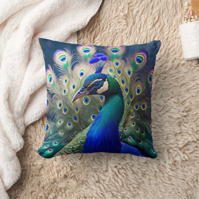 Gorgeous peacock with teal and gold plumage cushion (Blanket)