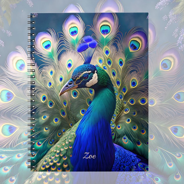 Gorgeous peacock with teal and gold plumage notebook (Creator Uploaded)