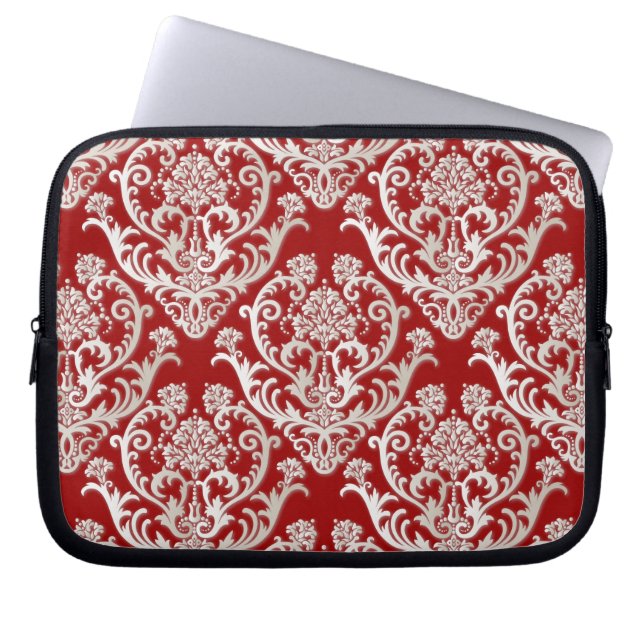 Gorgeous Pearl White Damask Pattern Laptop Sleeve (Front)