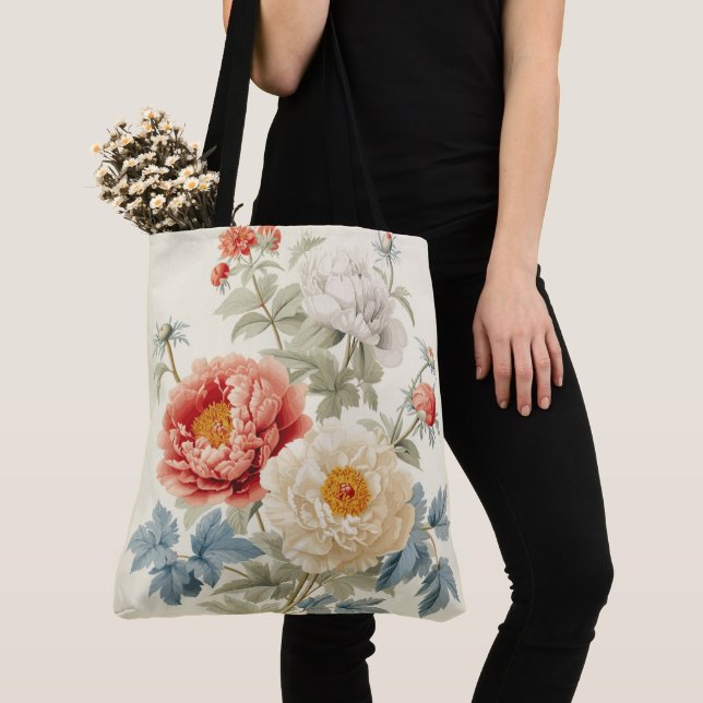 Gorgeous Peonies Seamless Pattern Tote Bag (Close Up)