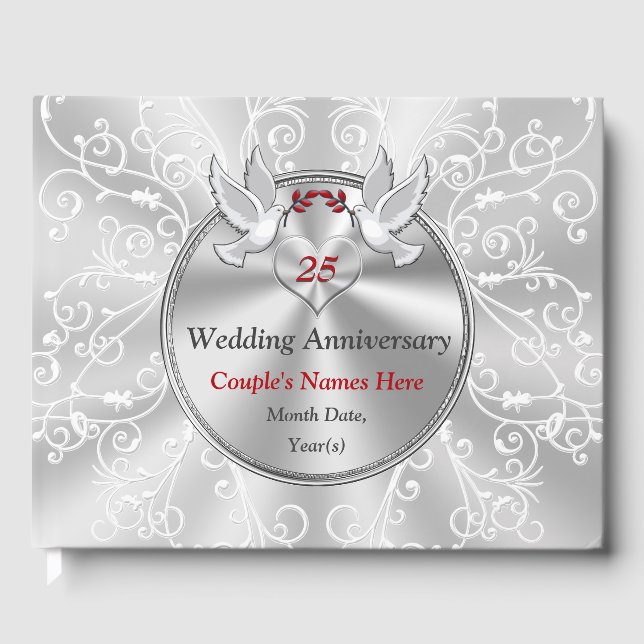 Gorgeous Personalised 25th Anniversary Guest Book (Front)