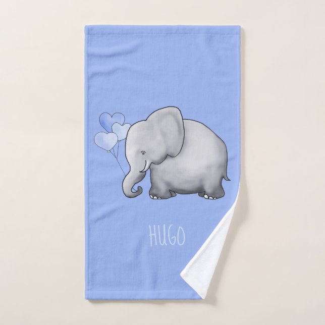 Gorgeous Personalised Blue Baby Elephant Nursery Bath Towel Set (Hand Towel)