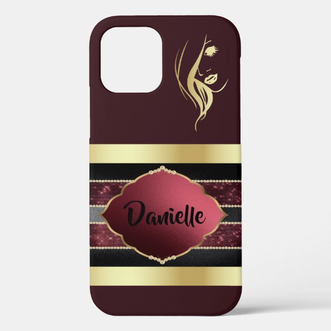 Gorgeous Personalised Gold/Maroon iPhone Case (Back)