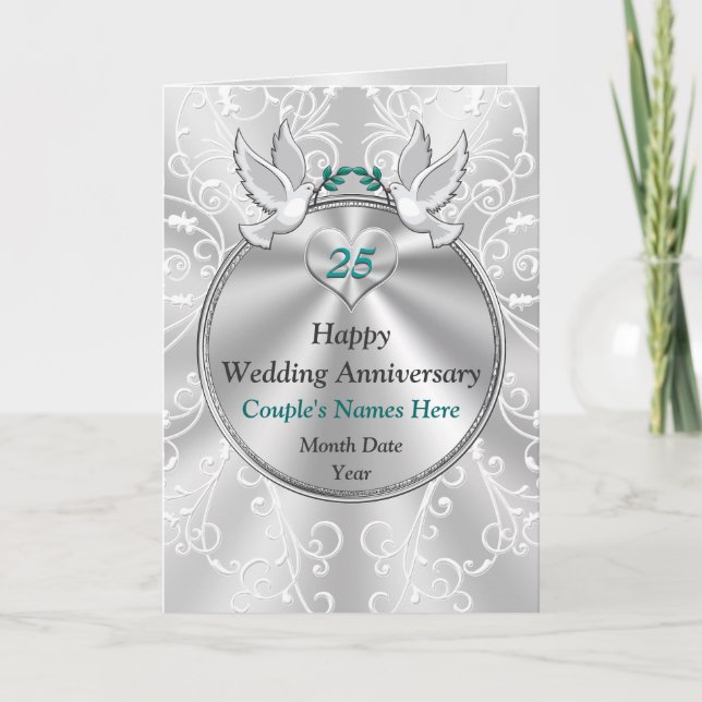 Gorgeous Personalised Happy 25th Anniversary Cards (Front)