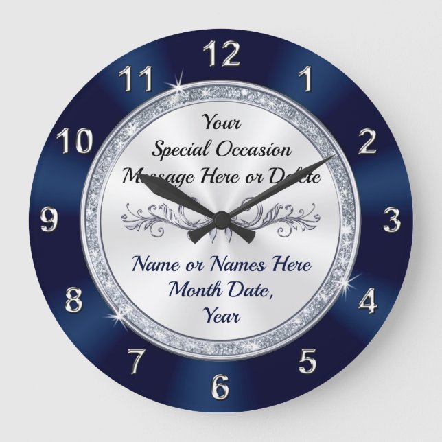 Gorgeous Personalised, Navy Blue Wall Clock (Front)