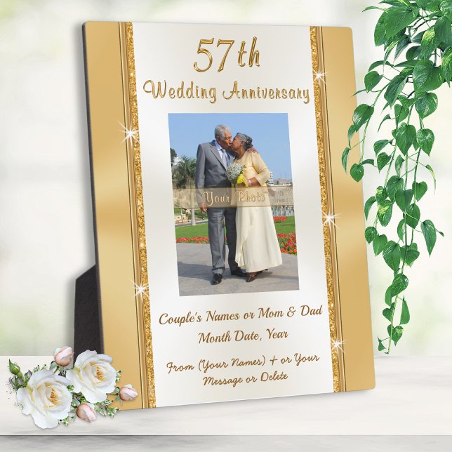Gorgeous Photo 57th Wedding Anniversary Gift Ideas Plaque (57th wedding anniversary, gift for parents, grandparents, wife and couple married 57 years.)