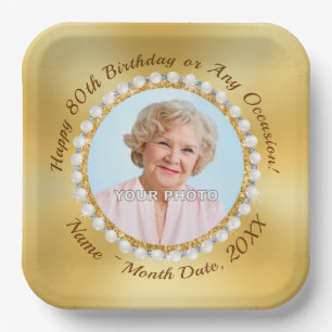 Gorgeous, PHOTO, 80th Birthday Party Plates, Paper Plate