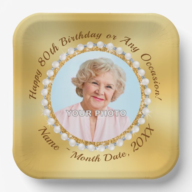Gorgeous, PHOTO, 80th Birthday Party Plates, Paper Plate (Front)