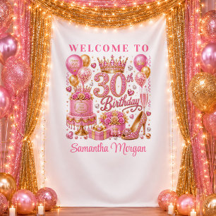 Gorgeous Pink And Gold Glitter 30th Birthday Backd Tapestry