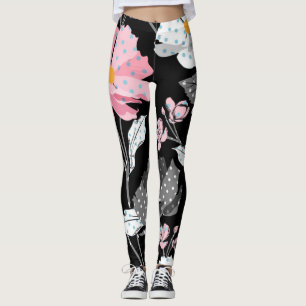 Gorgeous Pink, Black, grey Abstract Floral Legging