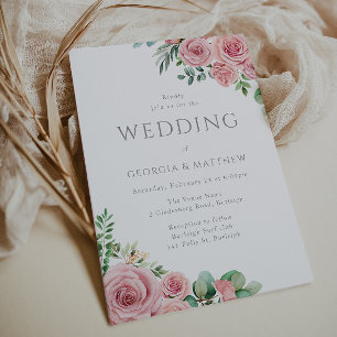 Gorgeous Pink Blush Flowers Elegant Wedding Invitation