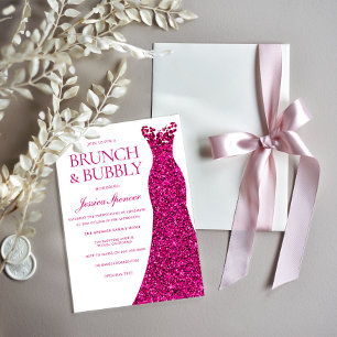 Gorgeous Pink Dress Bridal Shower Brunch & Bubbly Invitation
