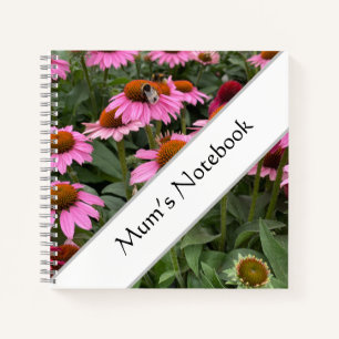 Gorgeous Pink Echinacea Flowers and Bee Editable  Notebook