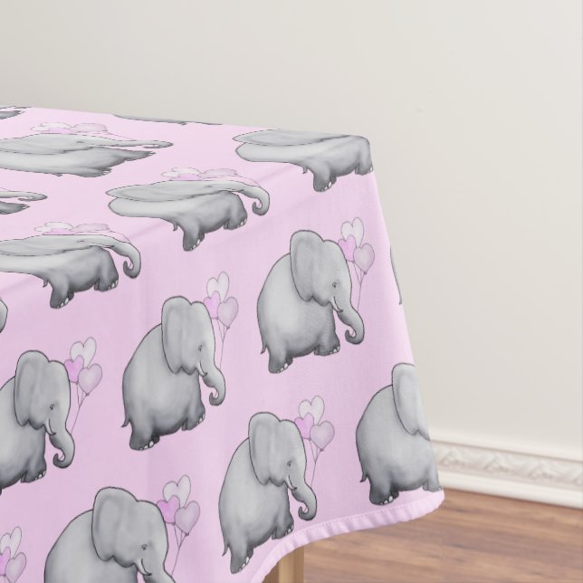 Gorgeous Pink Elephants Baby Shower Girl Nursery Tablecloth (In Situ)