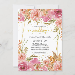 Gorgeous Pink Flower Enchanted Wedding Couple Invi Invitation