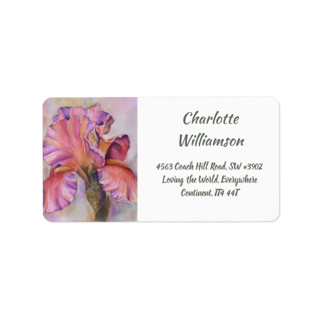 Gorgeous Pink Iris Flower in Watercolor Address Label (Front)