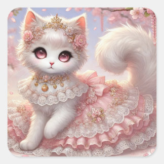 Gorgeous Pink Lolita Princess Cat Square Sticker