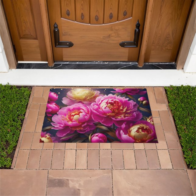 Gorgeous pink peonies with golden accents  doormat (Outdoor)