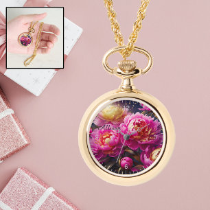 Gorgeous pink peonies with golden accents watch