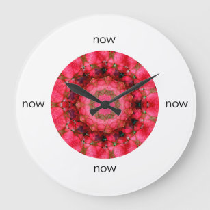 Gorgeous Pink Poinsettia Floral Mandala "Now" Large Clock