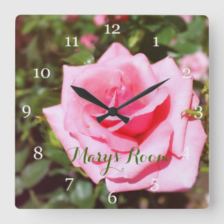 Gorgeous pink rose flower clock. Floral Square Wall Clock