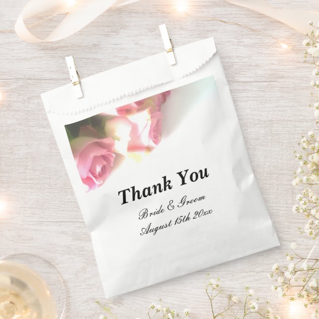 Gorgeous pink rose flower photo design wedding favour bag (Clipped)