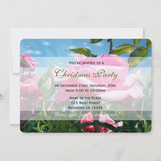Gorgeous pink rose flowers in blue sky. Holiday Invitation (Front)