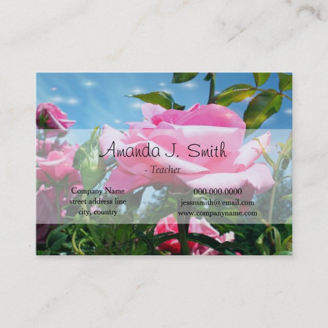Gorgeous pink rose flowers in blue sky professiona business card (Front)