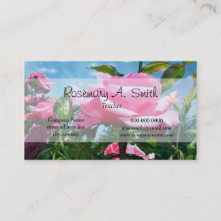 Gorgeous pink rose flowers in blue sky professiona business card