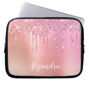 Gorgeous pink rose gold & copper glitter drips laptop sleeve