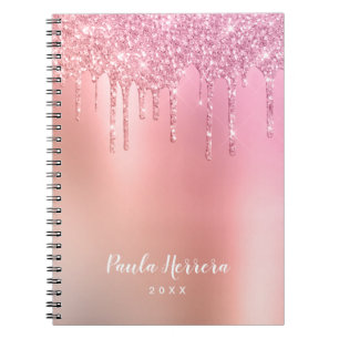 Gorgeous pink rose gold & copper glitter drips notebook