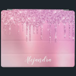 Gorgeous pink rose gold & purple glitter drips iPad cover<br><div class="desc">This pretty iPad cover design features faux pink rose gold & purple dripping glitter metallic texture and elegant calligraphy font.</div>