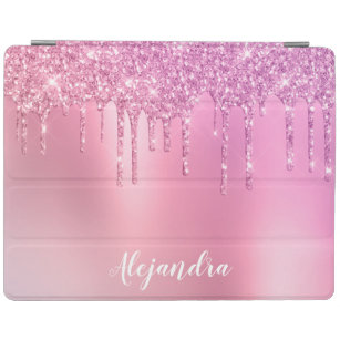 Gorgeous pink rose gold & purple glitter drips iPad cover