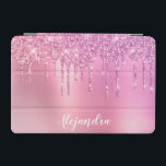 Gorgeous pink rose gold & purple glitter drips iPad mini cover<br><div class="desc">This pretty iPad cover design features faux pink rose gold & purple dripping glitter metallic texture and elegant calligraphy font.</div>