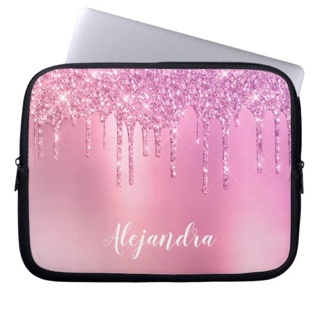 Gorgeous pink rose gold & purple glitter drips laptop sleeve (Front)