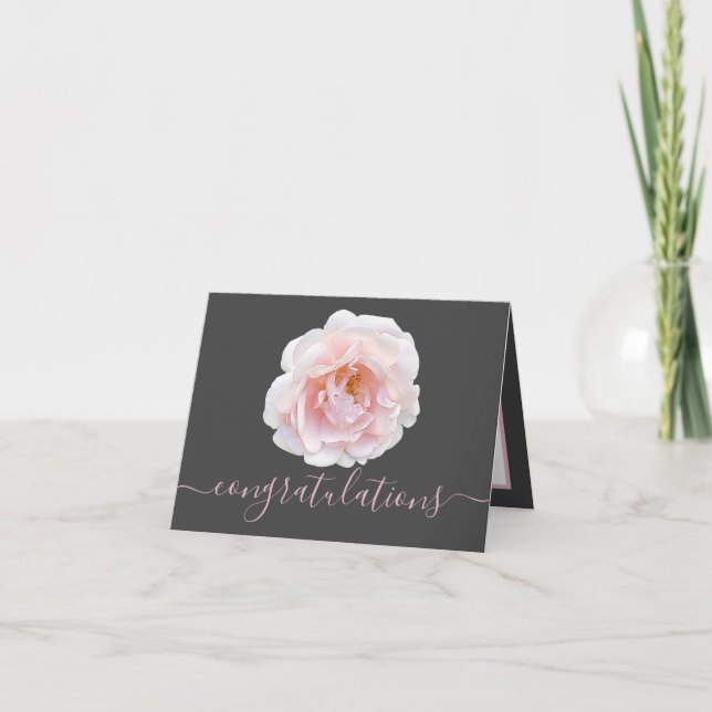 Gorgeous Pink Rose Grey Background Congratulations Card (Front)