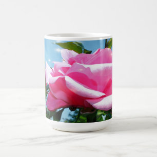 Gorgeous pink rose in blue sky. Floral photography Coffee Mug
