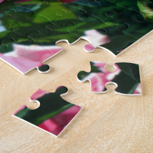 Gorgeous pink rose in blue sky. Floral photography Jigsaw Puzzle