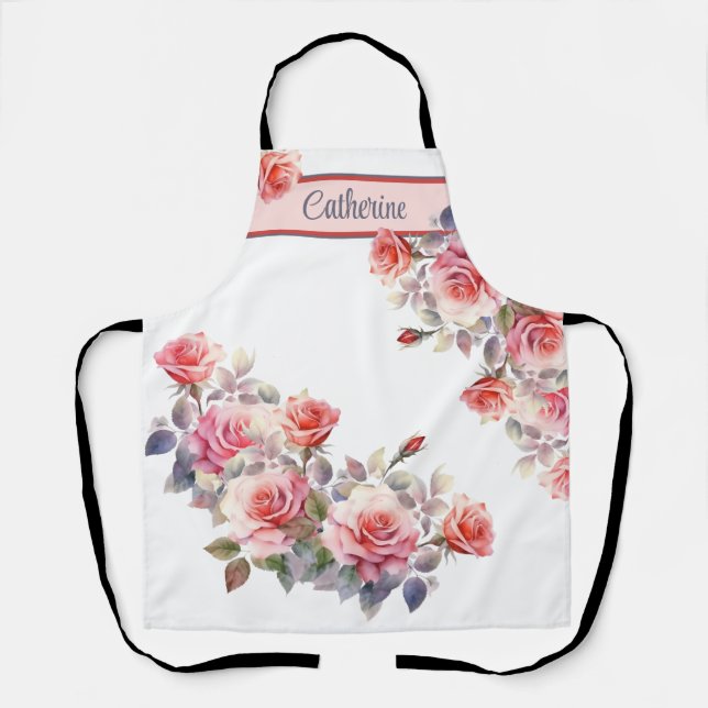 Gorgeous Pink Roses Personalised Apron (Front)