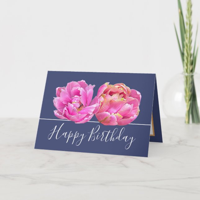 Gorgeous Pink Tulip Pretty Floral Bouquet Birthday Card (Front)