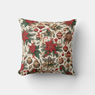 Gorgeous Poinsettia Flowers, Christmas Decorations Cushion