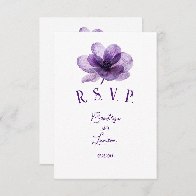Gorgeous Purple Flower Wedding  RSVP Card (Front/Back)